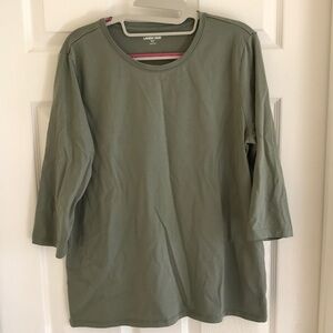 Lands' End Olive Green 3/4 Sleeve Top. Size medium P